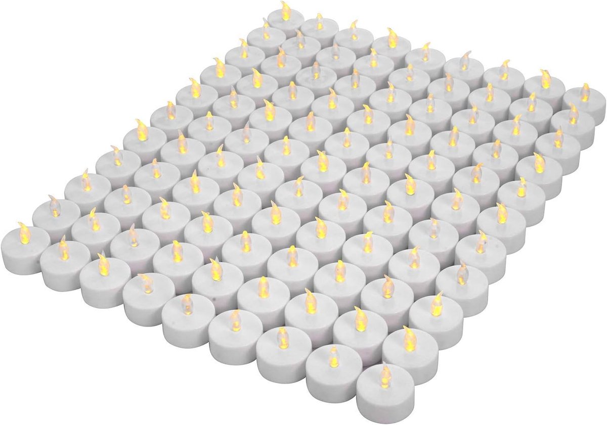 SnelShoppen - 100 LED Kaarsen Vlamloze Theelichtjes Flikkerend - Inclusief CR2032 Batterijen - Veilig voor Kinderen en Huisdieren - Perfect voor Kerst