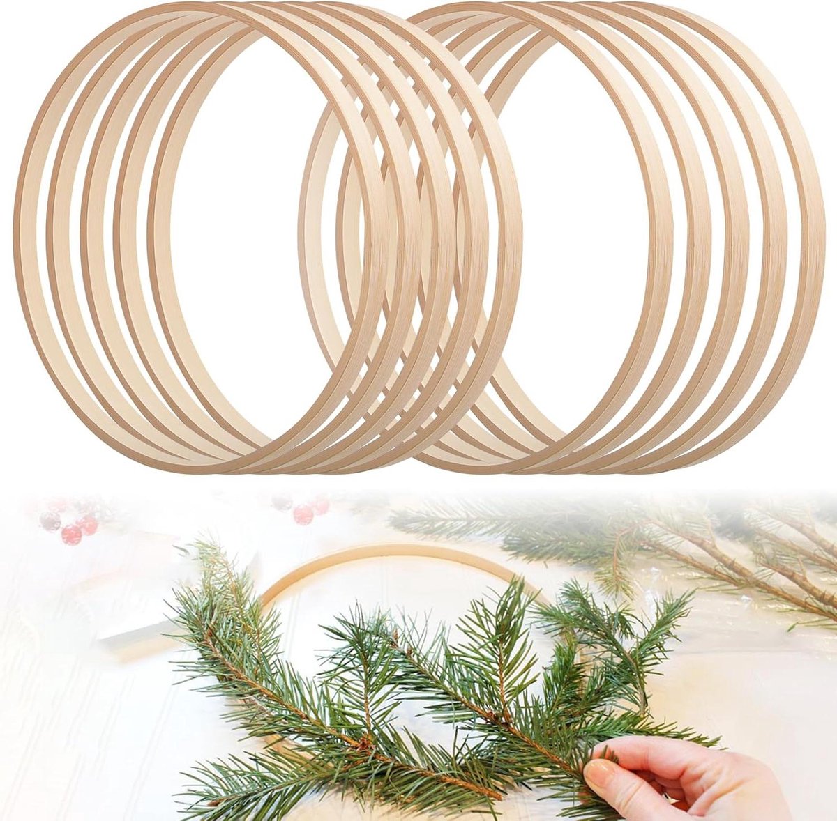 Bloemenhoep Bamboe - Dromenvangerringen Houten - Doe-het-zelf Knutselen - 10 Stuks Set - 25 cm - Natuurlijk