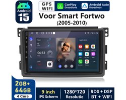 HexinexMarket - Autoradio Geschikt voor Smart Fortwo 451 (2005-2010) - Draadloos CarPlay, Android Auto, multimediaspeler, GPA NAVI - 2GB+64GB