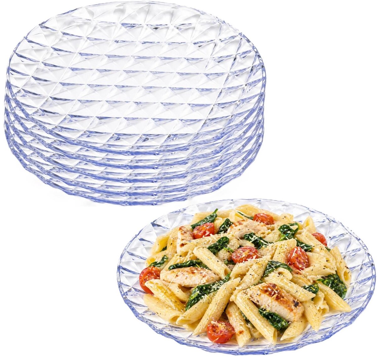 Plasticforte Onbreekbare Dinerborden Elite - 6x - kunststof - kristal stijl - transparant - Dia 25 cm - Camping - BBQ - Feestje