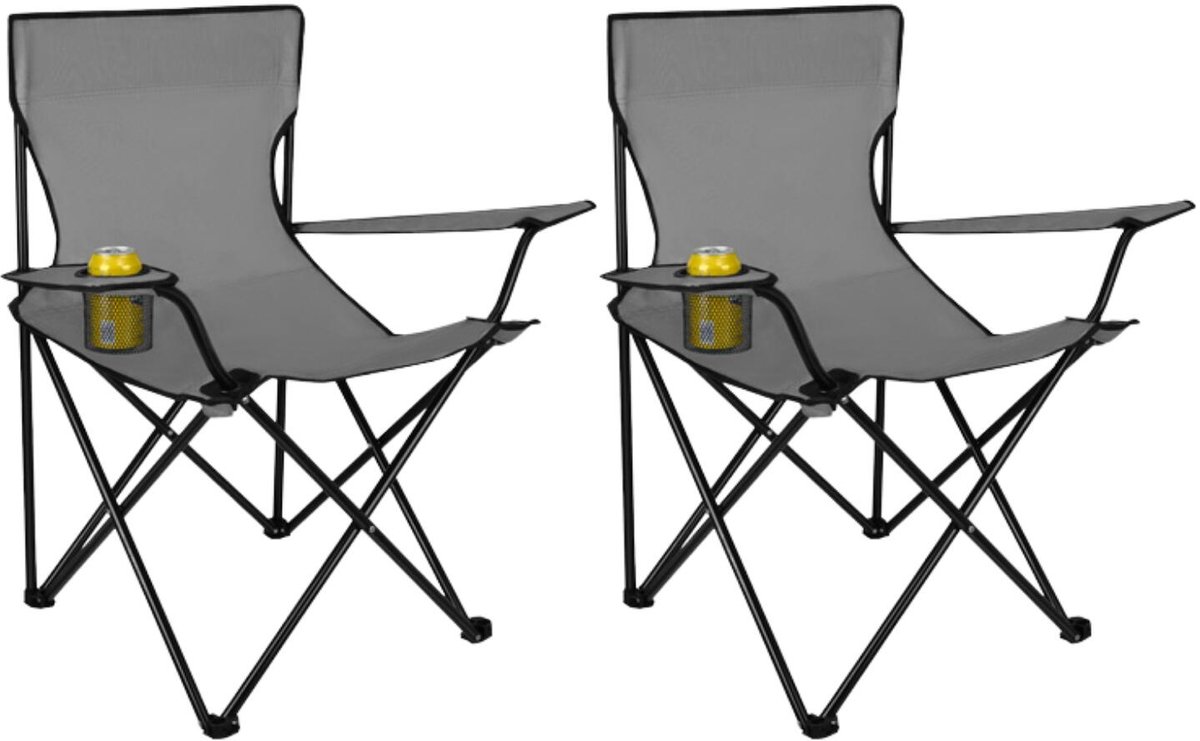 Trizand opvouwbare stoel - 2x - grijs - 80 x 47 x 80 cm - visstoel/campingstoel - incl draaghoes