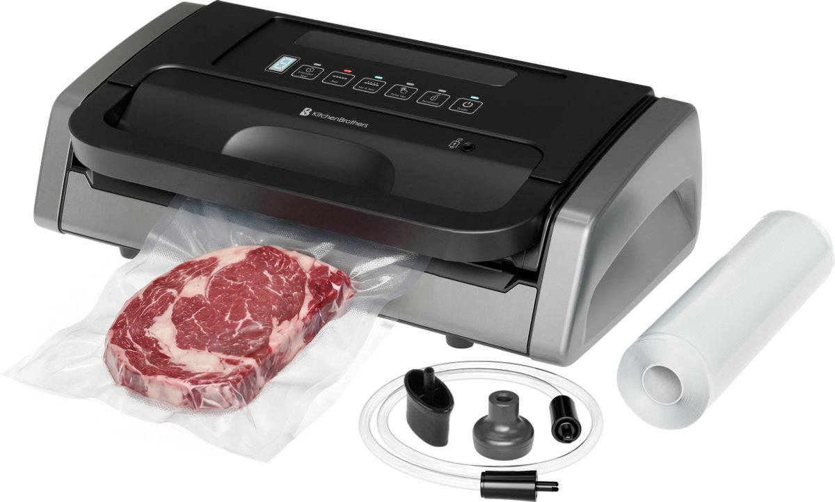 Bol.com KitchenBrothers Vacumeermachine Adapt - 15L/min - Vacuüm Sealer - BPA-vrij - 5 Standen - Incl. 2m Folierol en Vacuumslang aanbieding