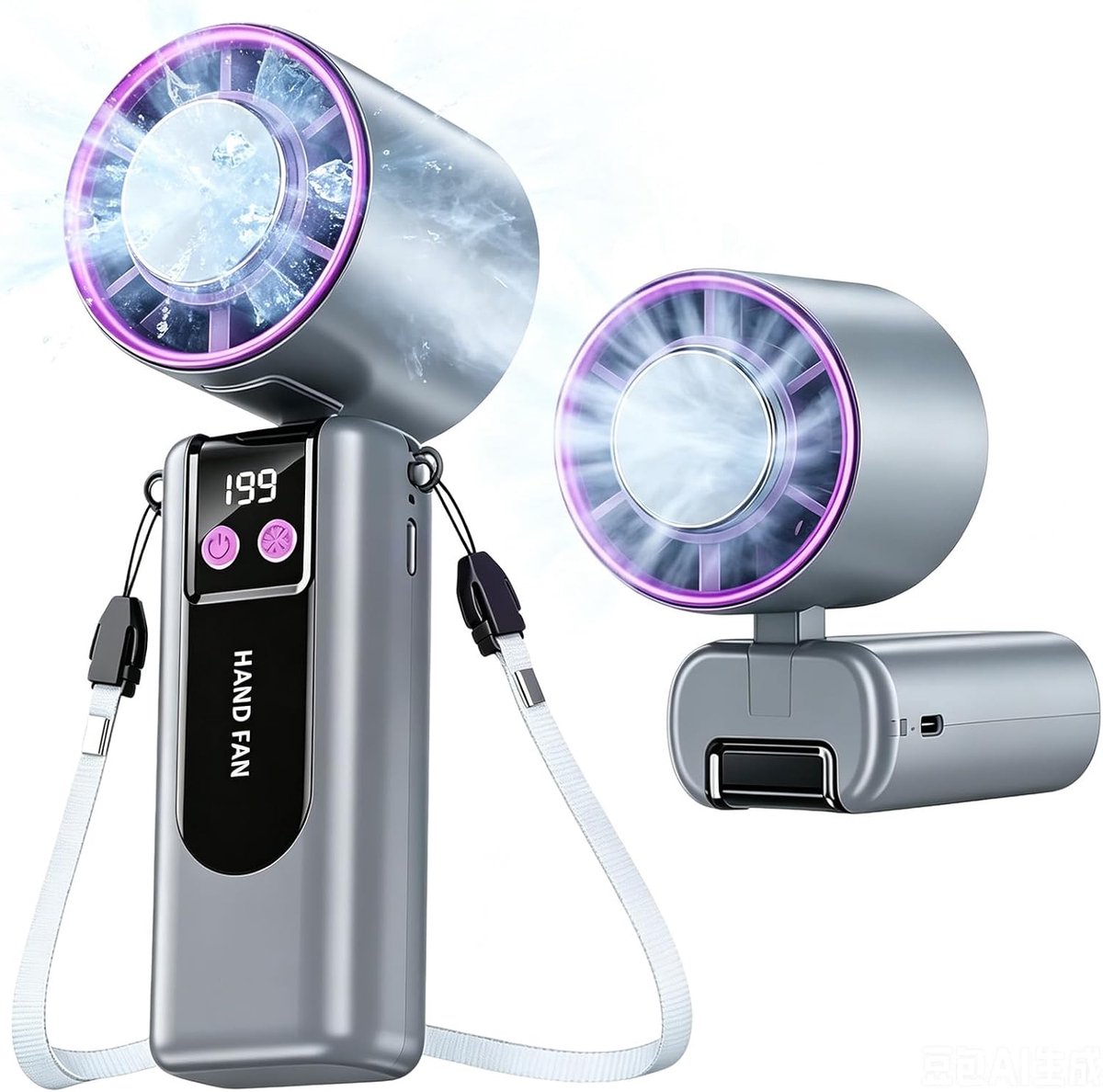 Mini-draagbare turboventilator – 199 snelheden – krachtige luchtstroom 9 m/s – stille handventilator – kleine opvouwbare ventilator voor hand, nek of tafel – oplaadbaar – voor zomer, reizen en buiten.L