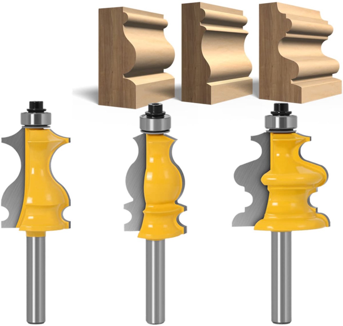 SnelShoppen - 3-Pack Houtbewerking Freesset, 8 mm Schacht, Architectonische Mould Cutter, Duurzaam en Schokbestendig, Teflon Coating, YG6 Legering, Pr
