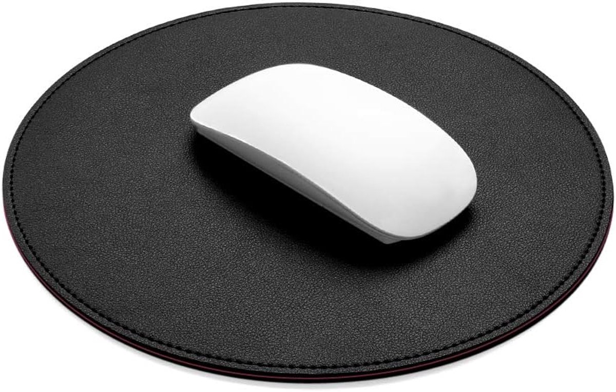 SnelShoppen - Premium PU Leren Ronde Muismat 220mm - Kleine Waterdichte Muismat met Gestikte Randen en Antislip Onderkant voor Thuis, Kantoor en Gamin