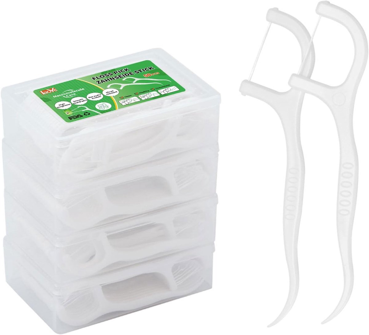 SnelShoppen - 200 Stuks Tandfloss Sticks 2 in 1 Tandflos Picks Tandenstokers Plastic, Hoge Sterkte Tandflos Picks Tandenreinigen met 4 Reishoesjes voo