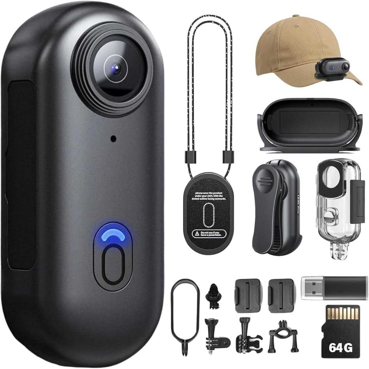 SnelShoppen - 4K Body Camera met Audio en Video, Waterdichte Mini Camera, Magnetisch en 360° Clip, 120 Minuten Batterij voor Fietsen, Hiking, Dierenop
