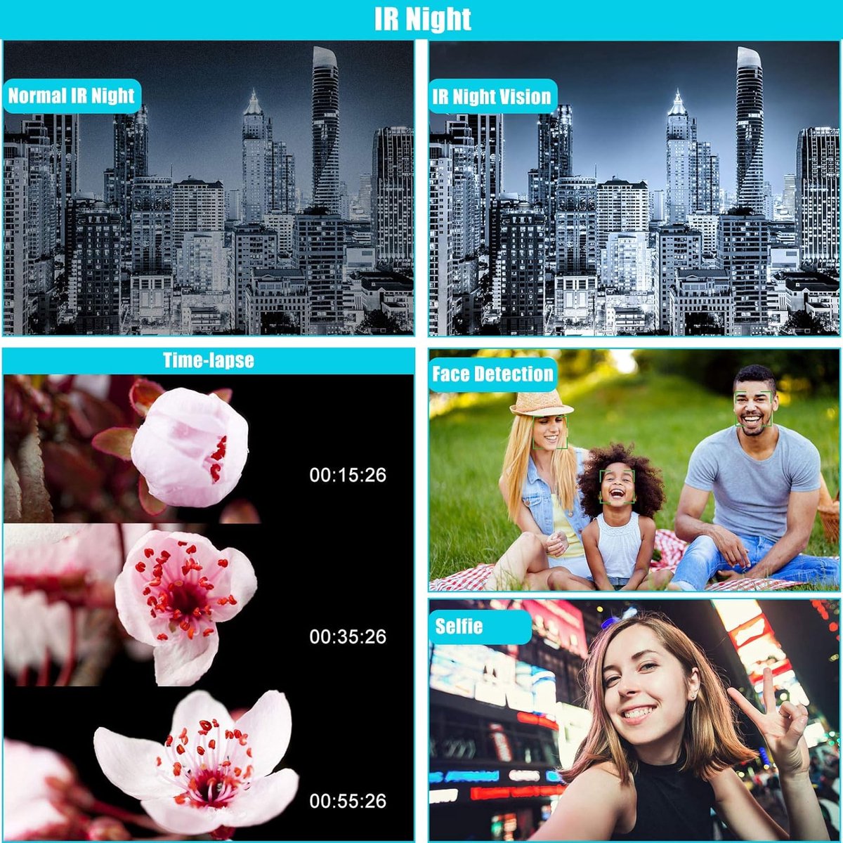 SnelShoppen - 4K Video Camera Vlogging Camera 48MP met WiFi, 16X Digitale Zoom, 3.0 Inch IPS Touchscreen, IR Nachtzicht, Microfoon, 2 Batterijen en Ha thumbnail 5
