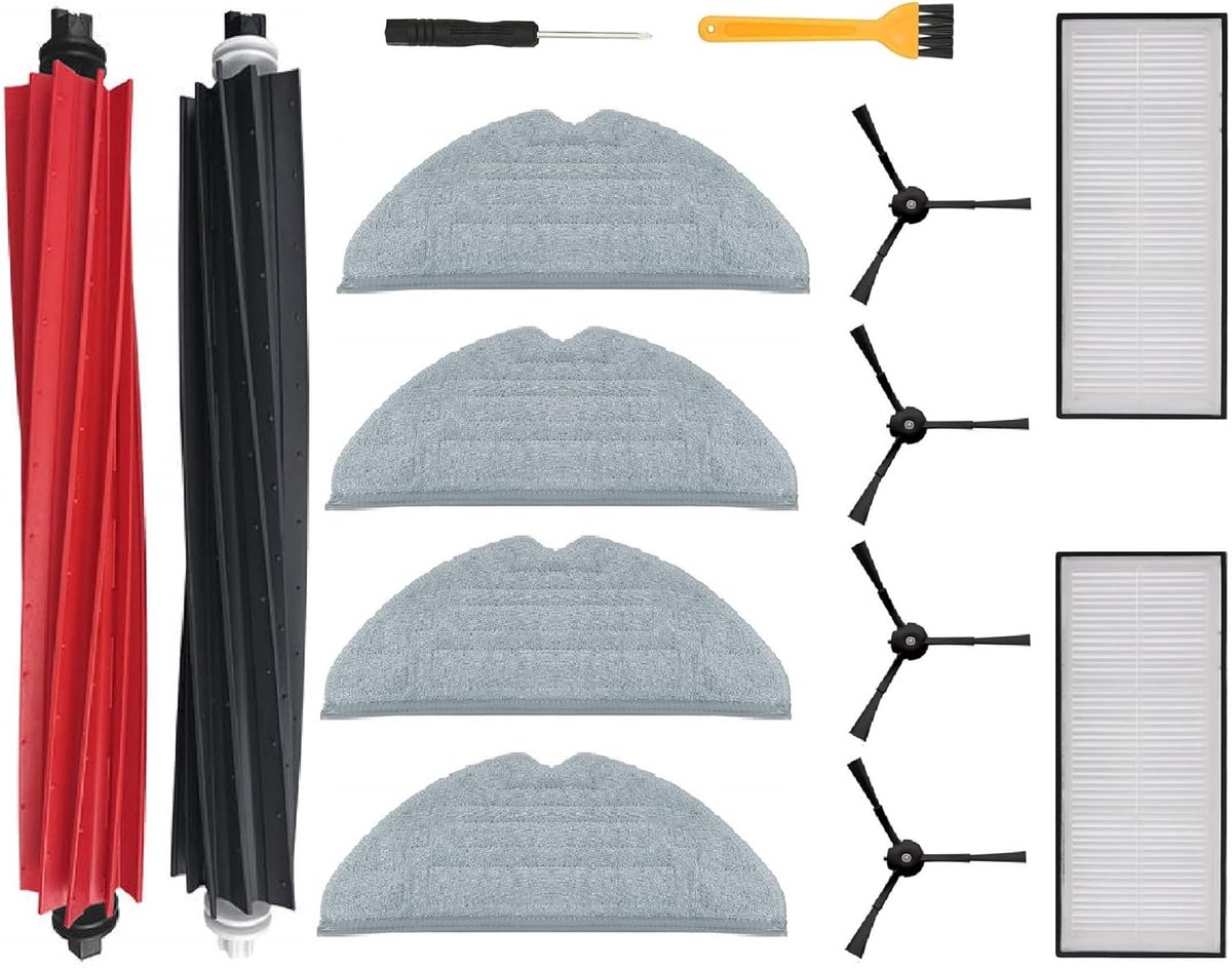 SnelShoppen - Accessoires voor Robotstofzuiger, 2 Hoofdborstels, 3 Zijkanten, 2 HEPA Filters, 3 Reinigingsdoeken, Inclusief Schroevendraaier, Voor S8