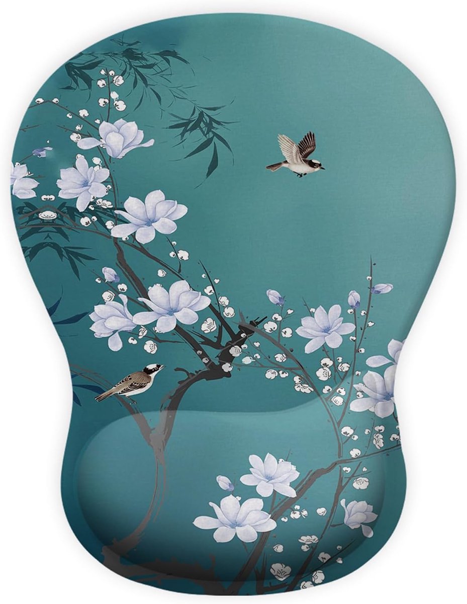 SnelShoppen - Ergonomische Gel Pad Muismat met Polssteun - Comfortabele Muismat voor Thuis en Kantoor - Bloemen & Vogels Design - Geschikt voor Gaming
