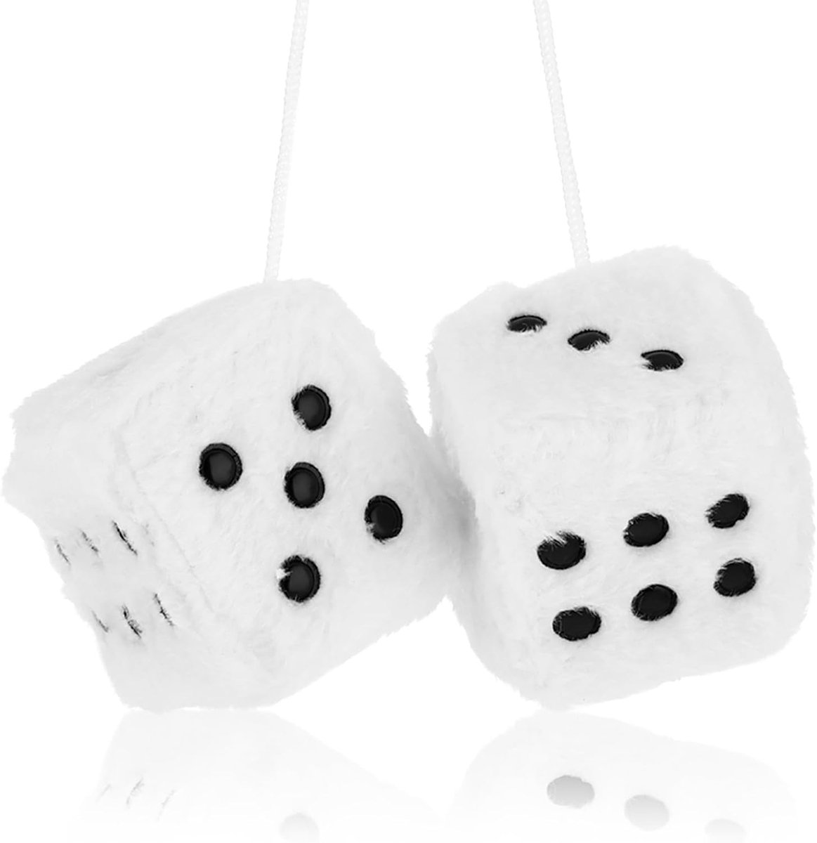SnelShoppen - Fuzzy Dice voor Auto - 1 Paar Witte Pluche Dobbelstenen - Retro Hangdecoratie voor Achteruitkijkspiegel - Schattige Autoaccessoires voor