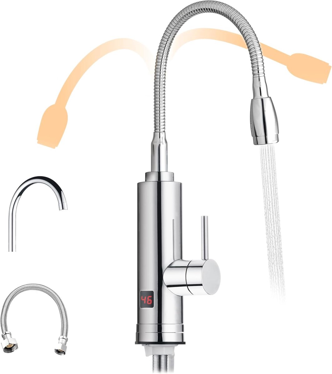 SnelShoppen - Elektrische Waterkraan met Doorstromingsverwarming voor Keuken, Tuin, Badkamer, Caravan, Camping - Direct Warm Water, 2 Aansluitingen, S