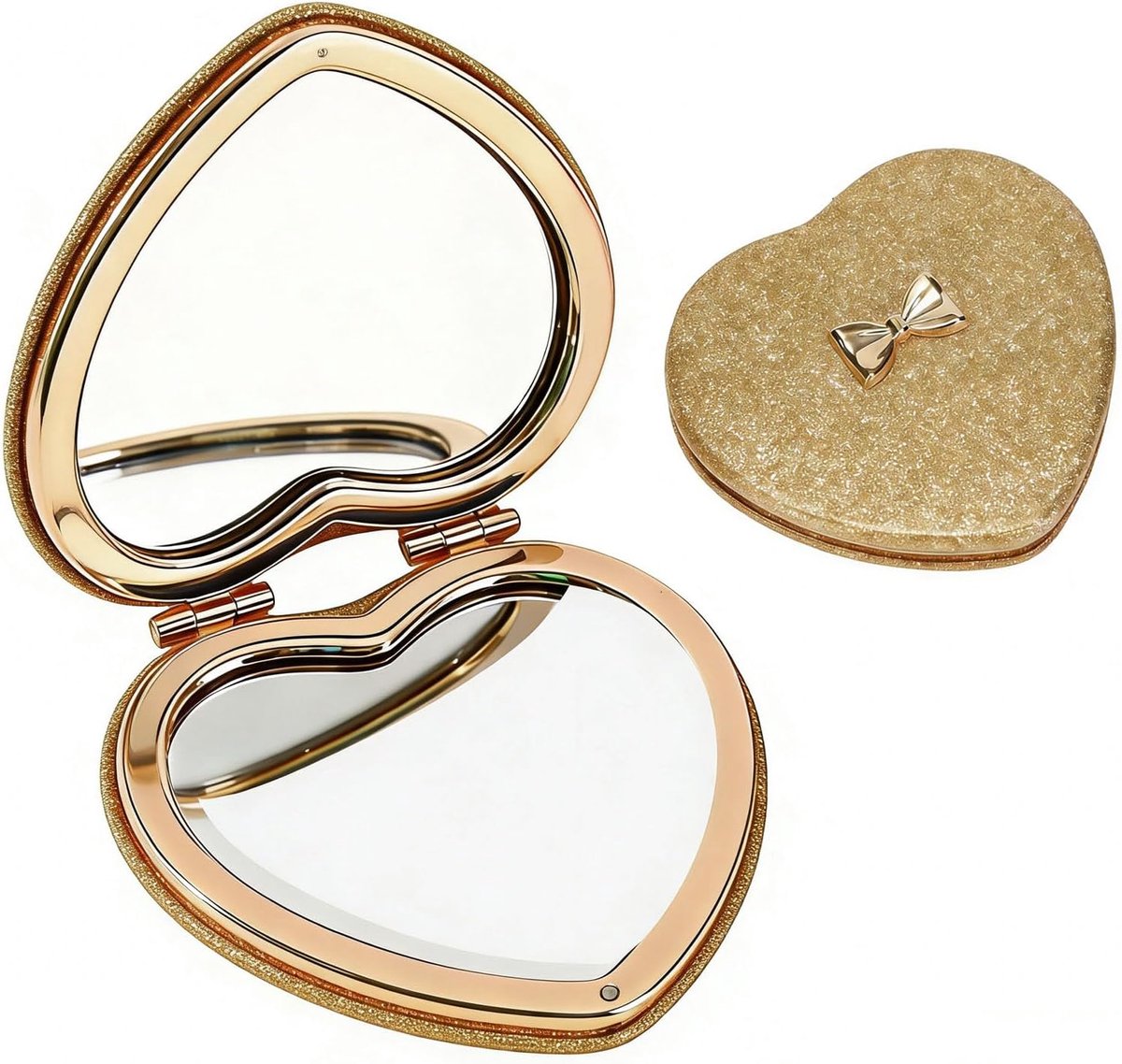 Compact spiegel 7.5cm - hartvormig - goudkleurig - dubbelzijdig en handzaam - ShopVlot