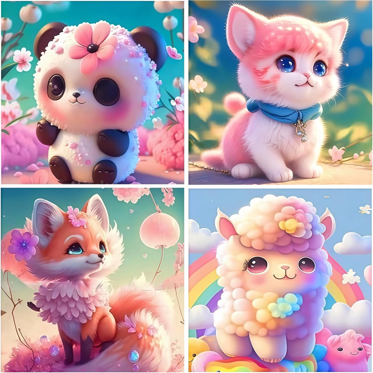 4-delige diamanten schilderset 17x23 cm - doe-het-zelf met panda, kat, schaap & vos - ShopVlot