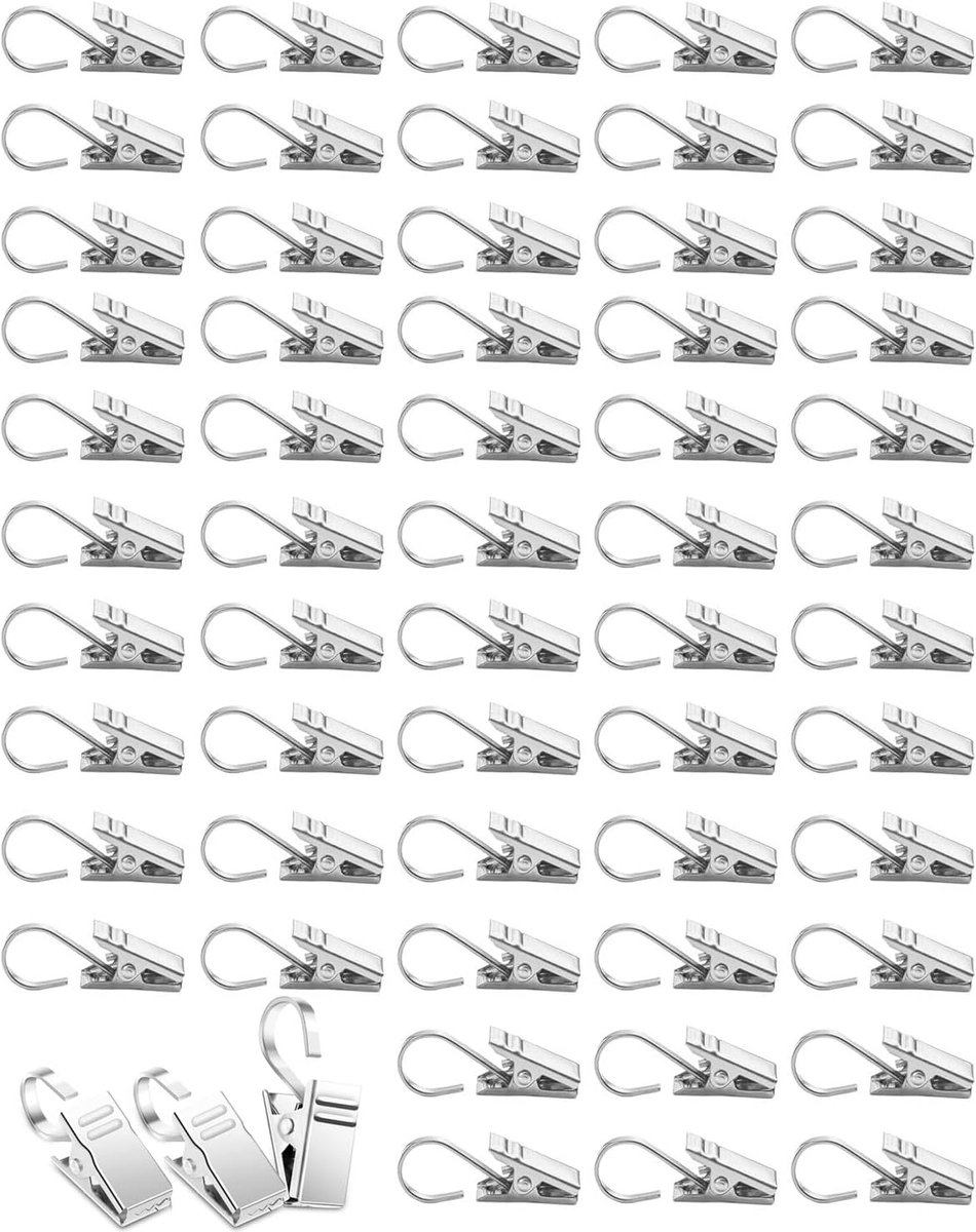 Gordijnen klammers 60 stuks - roestvrijstalen clips - met haak - ideaal voor decoratie - ShopVlot