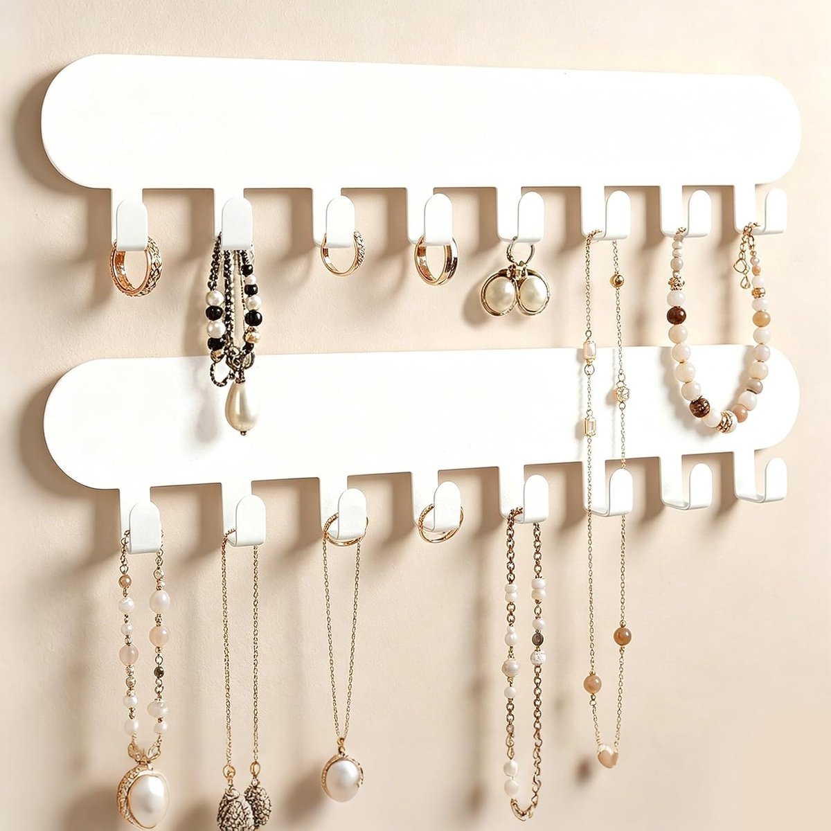 Wandkettingopslag Sieradenopslag - 2-pack Kettinghouder - Wit - Organiseer uw sieraden eenvoudig - ShopVlot