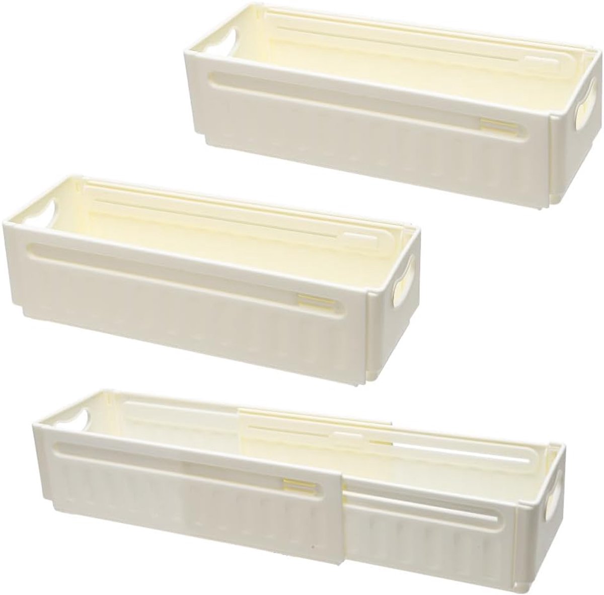 Opbergdoos Plastic Vouwkist Klein - 3 Stuks 47 x 10 x 8 cm - Flexibel en Stapelbaar - Ideaal voor Keuken en Kantoor - ShopVlot