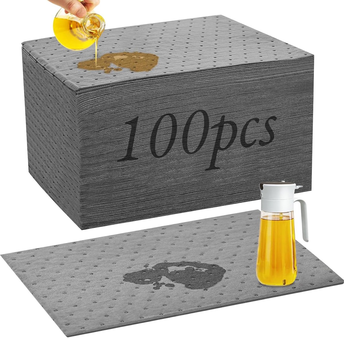 Absorberende olie pads 25 x 33 cm - 100 stuks - voor vloeistofabsorptie - ideaal voor garage en keuken - ShopVlot