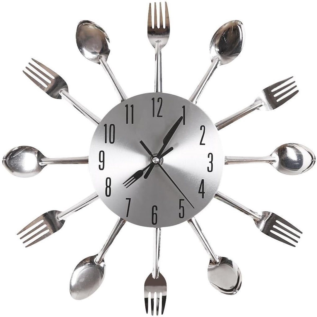 Wandklok - 31 cm - Aluminium - Uniek bestekdesign - Perfect voor de keuken - ShopVlot