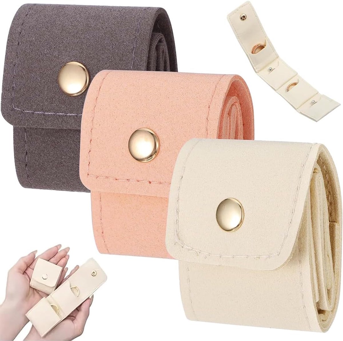 Earring holder mini met compartimenten - opvouwbaar in roze, grijs en beige - delicate bescherming voor sieraden - ShopVlot