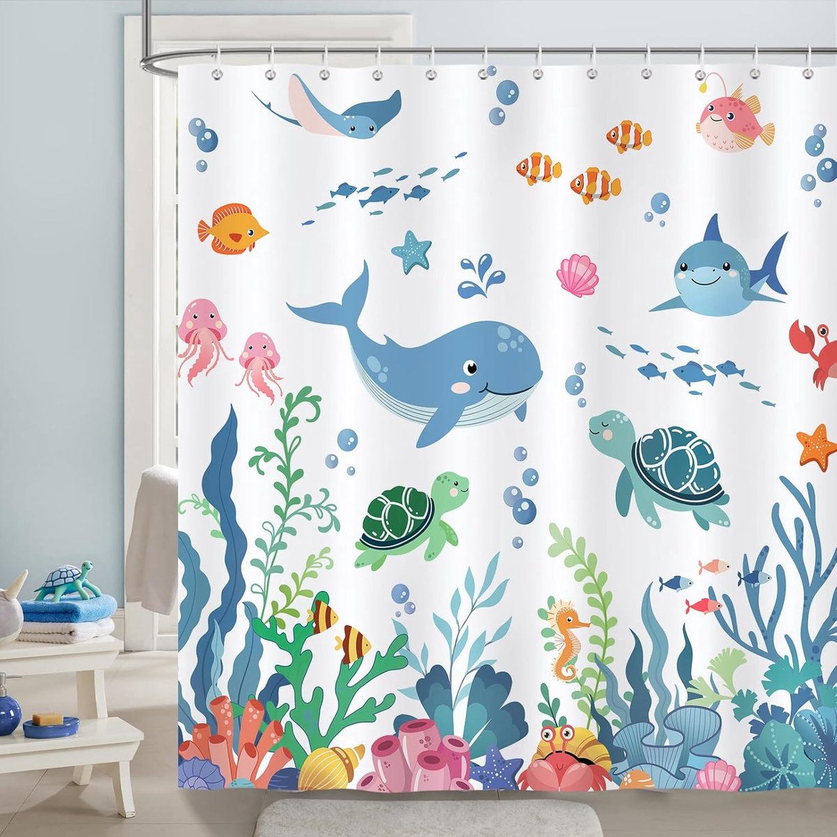 Douchegordijn kinderen 182 x 183 cm - polyester - vrolijke onderwaterwereld - stimuleert fantasie - ShopVlot