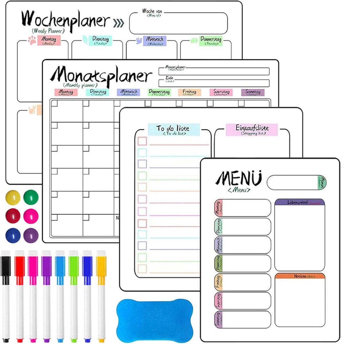 Magnetisch weekplanner 4-pack - wasbaar - ideaal voor koelkast - praktische gezinsplanning - ShopVlot