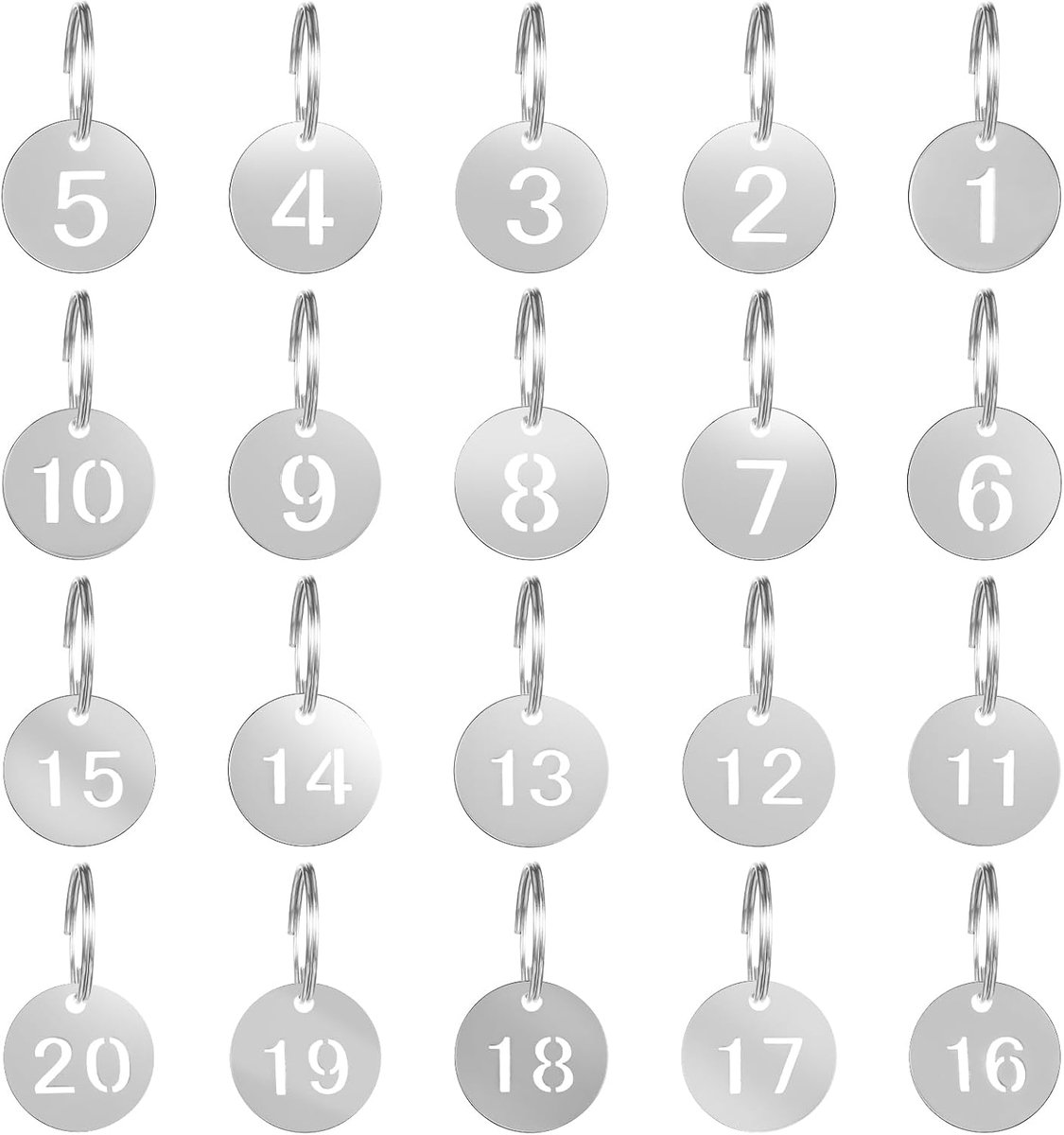 Nummerplaten met sleutelhangers 24 mm - Ronde metalen labels - Waterdicht en roestvrij - Ideaal voor kluisjes en hotels - ShopVlot