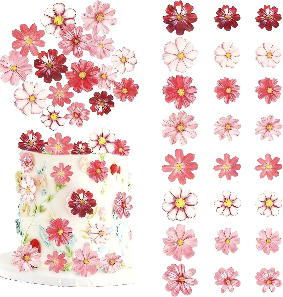 Niet-eetbare bloemen voor cupcakes en taarten - 72 kleurrijke wafels - ideaal voor decoratie - ShopVlot