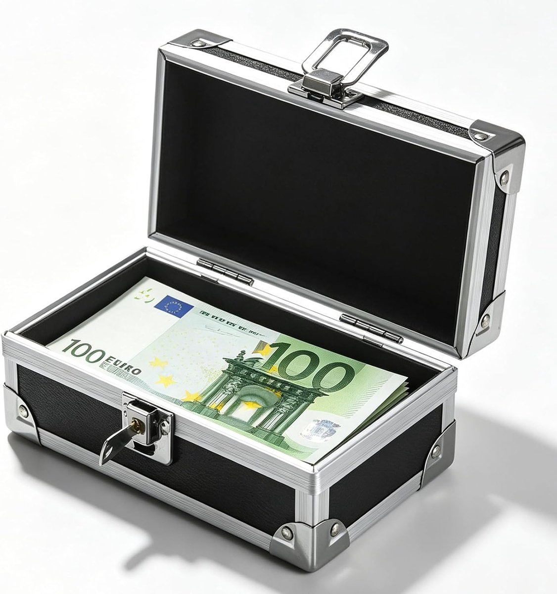 Geldcassette afsluitbaar met sleutel - 17,5 x 8,5 x 7,3 cm - metaal - veilige opslag voor contant geld - ShopVlot