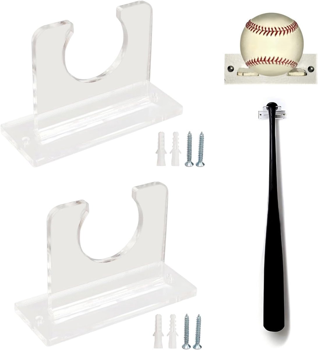 Baseball bat houder 10 x 4 x 7 cm - stevige acryl wandmontage - verticale display voor softball bats - ShopVlot