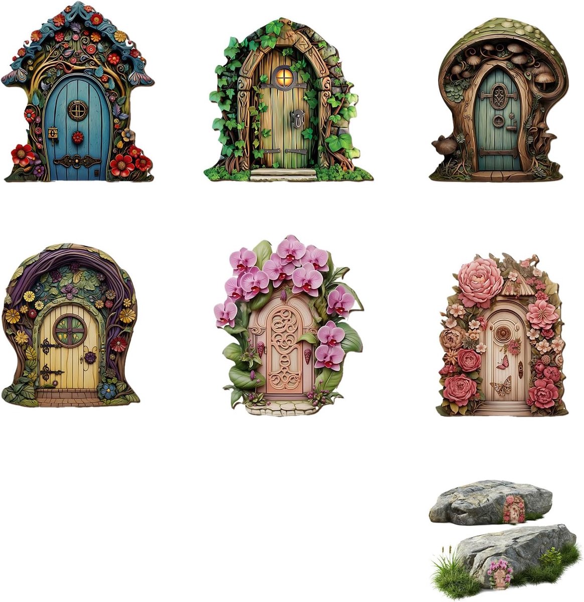 Houten Feeëndeur Set 6 Stuks - 2D Decoratie - Inclusief Plakdoppen - Creëer een Magische Sfeer - ShopVlot