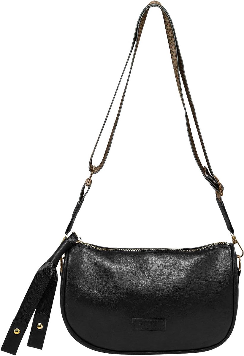 Women's PU Shoulder Bag, Vintage Crescent Shoulder Bag with Adjustable Pattern Strap, Lightweight Crossbody Bag with - ShopVlot