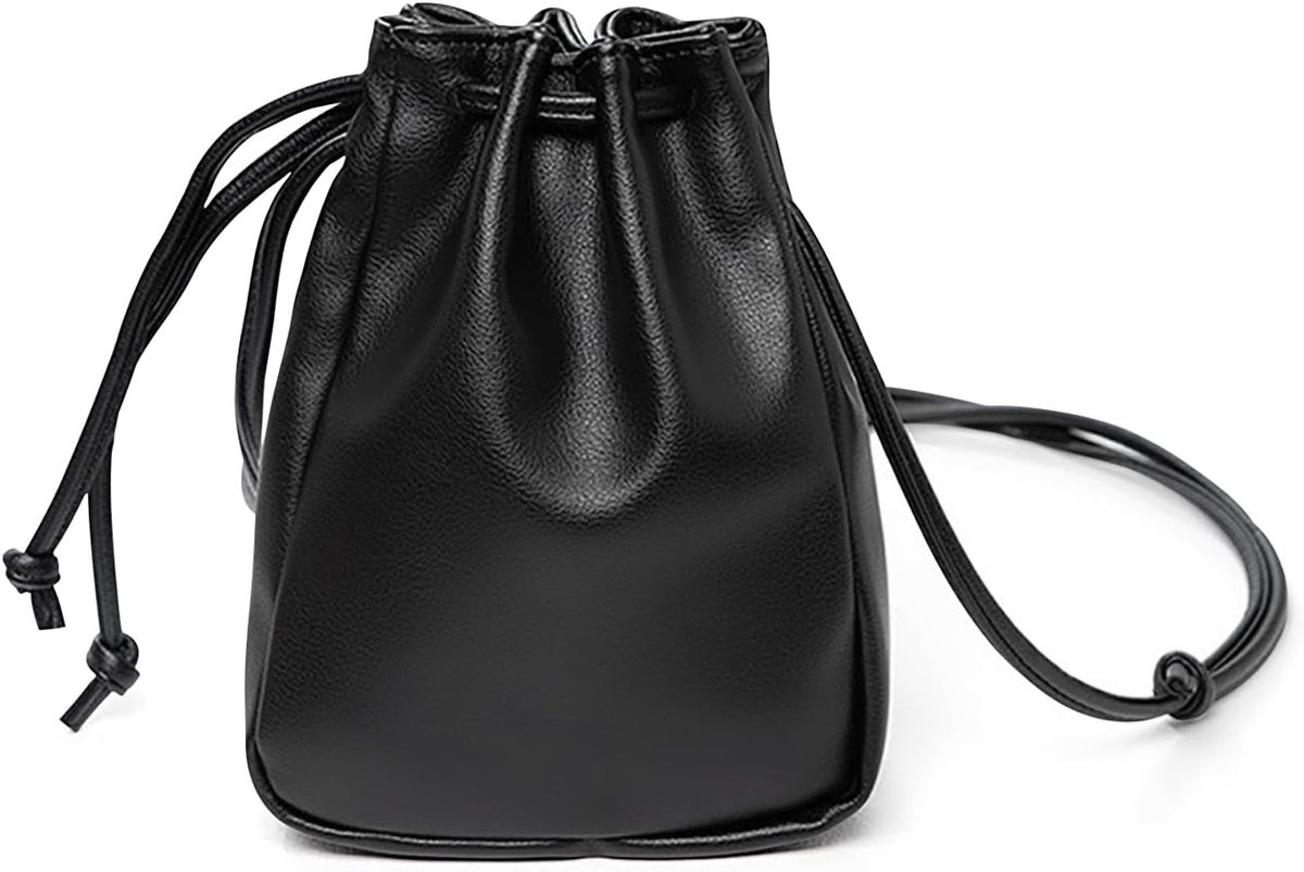 Women's Small Shoulder Bag PU Leather Small Handbag Women Drawstring Small Shoulder Bag with Adjustable Strap for - ShopVlot