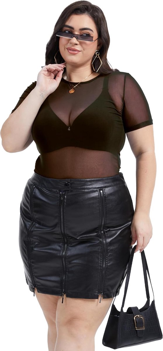 Damen Mesh Oberteil Sexy Netzoberteil Kurzarm,Frauen Party Transparente Oberteil,Damen Schwarze Durchsichtiges Shirt - ShopVlot