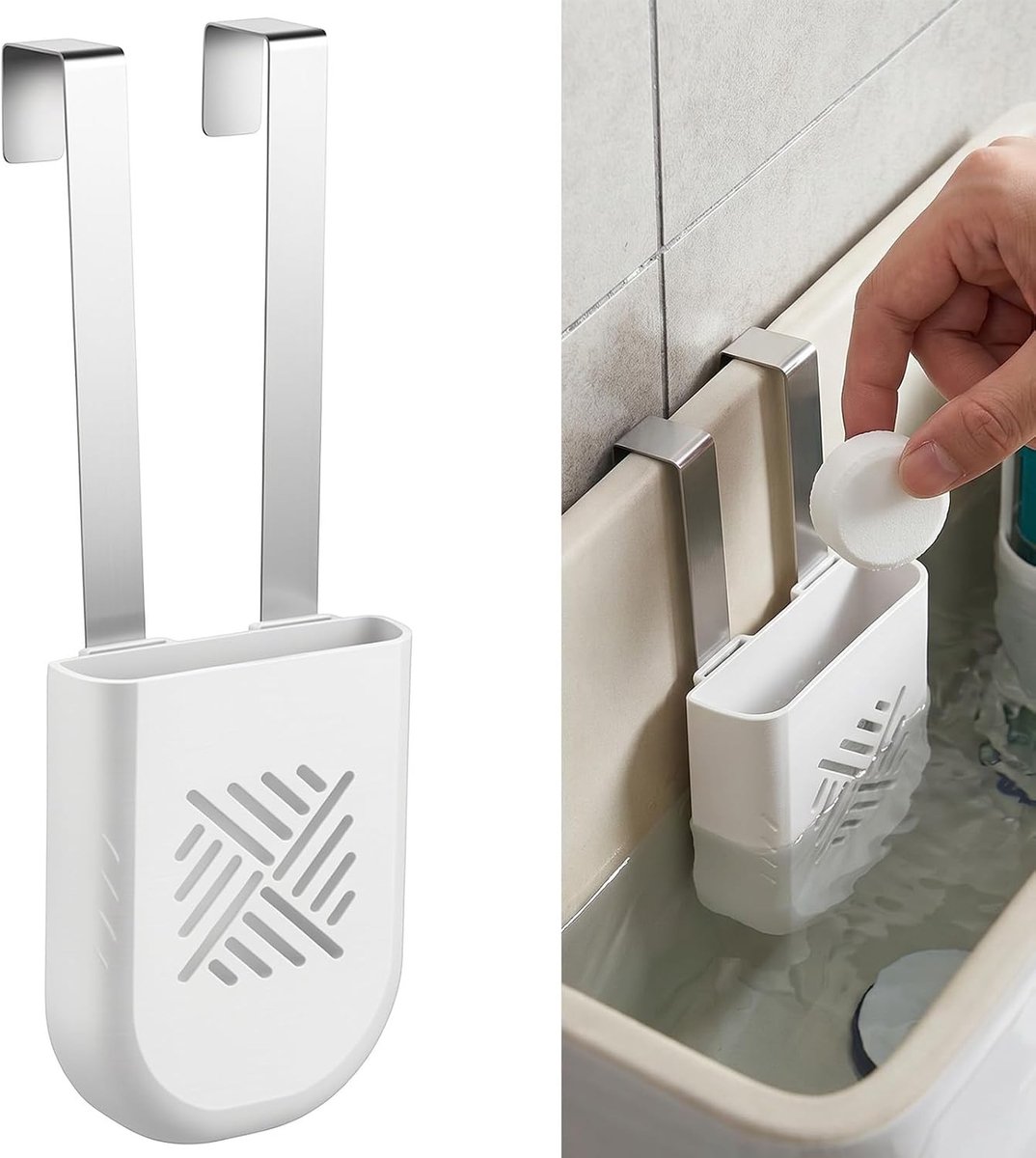 Veelzijdige Toilet Tank Tablethouder voor Toilet Cleaner Tabletten - Voorkomt Flapper Jams en Verlengt Levensduur van Toiletten - Wit, 3,50 × 2,68 × 0,75