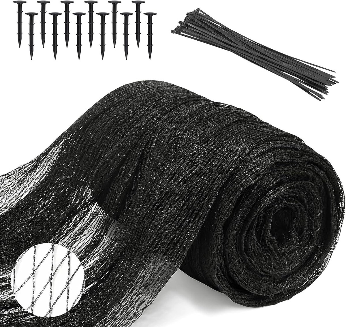 Bird Protection Net voor Tuin en Planten, 4 x 6 m, Pigeon Net met 15 x 15 mm Mazen, Inclusief 12 Haringen en 30 Kabelbinders voor Bescherming tegen Hagel en Dieren