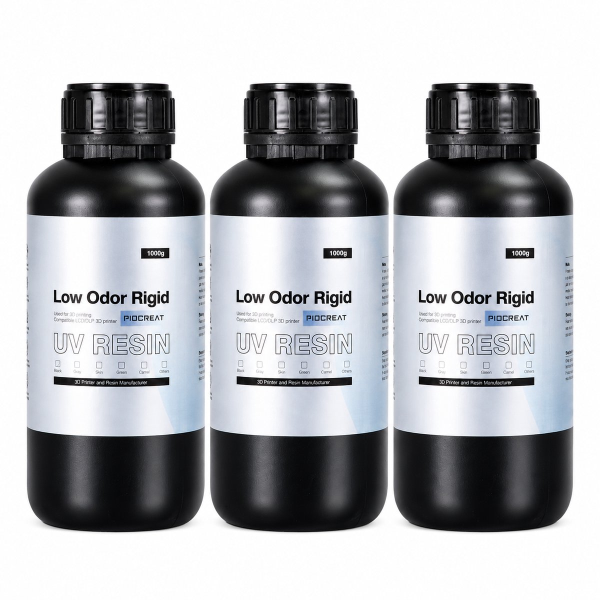 UV Resin 3KG Bundel – Wit, Zwart & Grijs – 3x 1KG – Low Odor Rigid Resin – 3D Printer Hars – LCD/DLP – Snelle Levering
