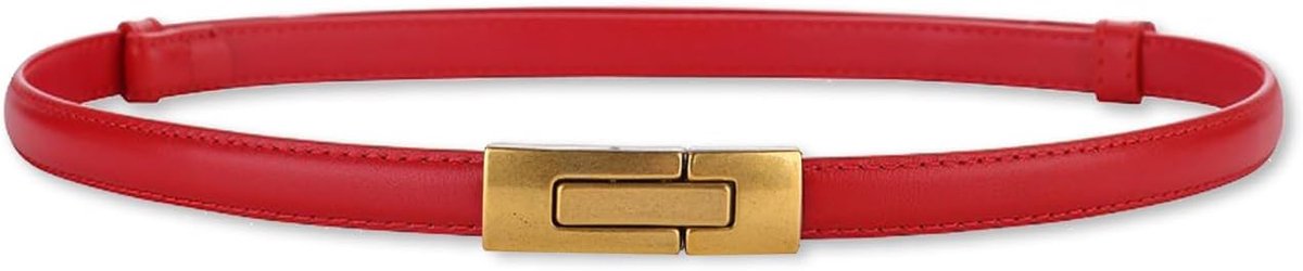 LumiSyne Women Skinny Leather Belt Solid Color Vintage Metal Interlock Buckle Adjustable Thin Waist Belt For Dress - ShopVlot