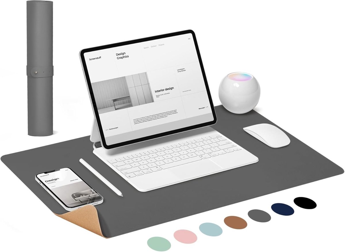 Grote Desk Mat 80 x 40 cm, Antislip Muismat, Waterdichte Bureau Onderlegger voor Thuis en Kantoor, Leer en Kurk, Grijs