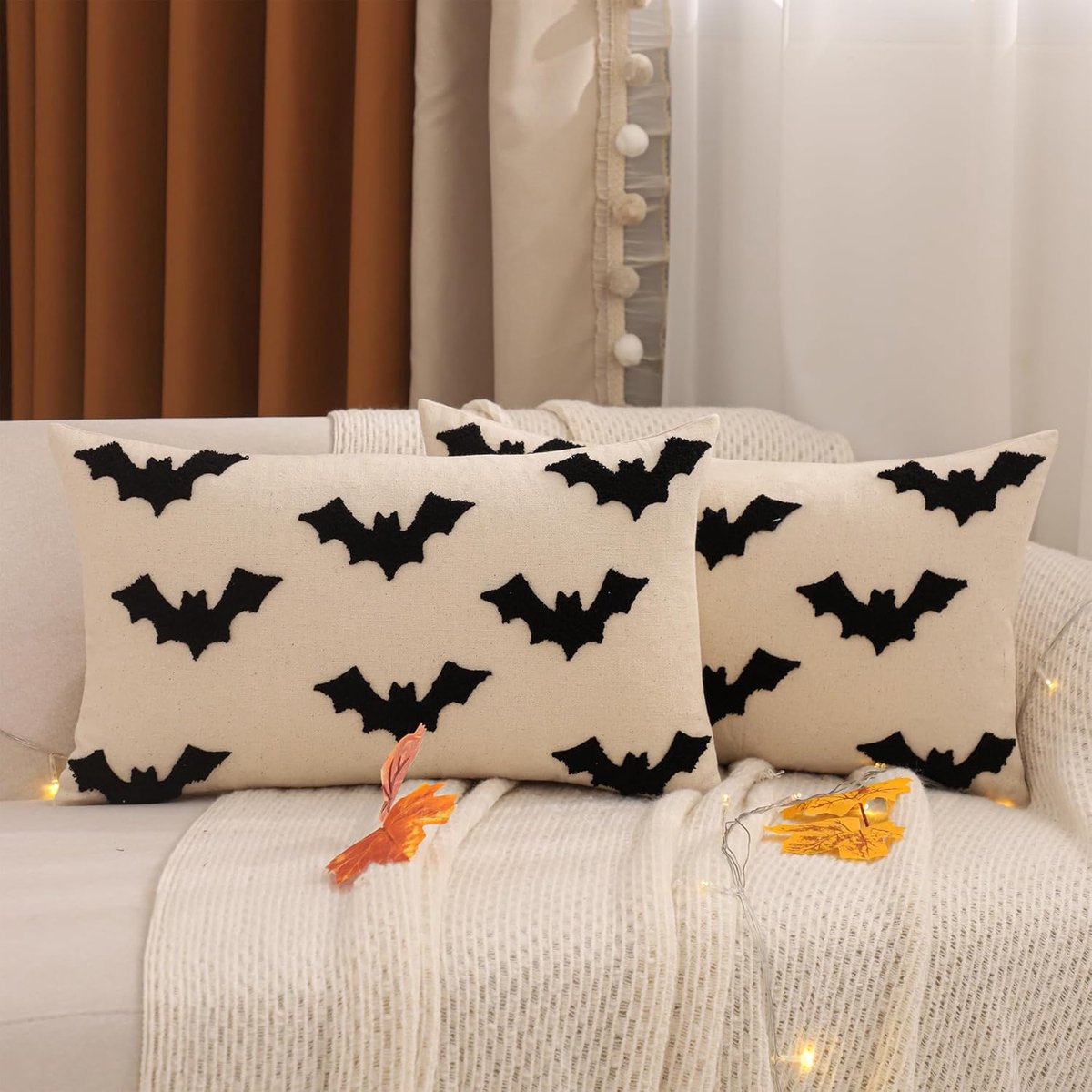 Tosleo 2 stuks Halloween kussenslopen, 50 x 30 cm, tufting, geborduurd, vleermuis, terror, decoratie, bankkussen, voor - ShopVlot
