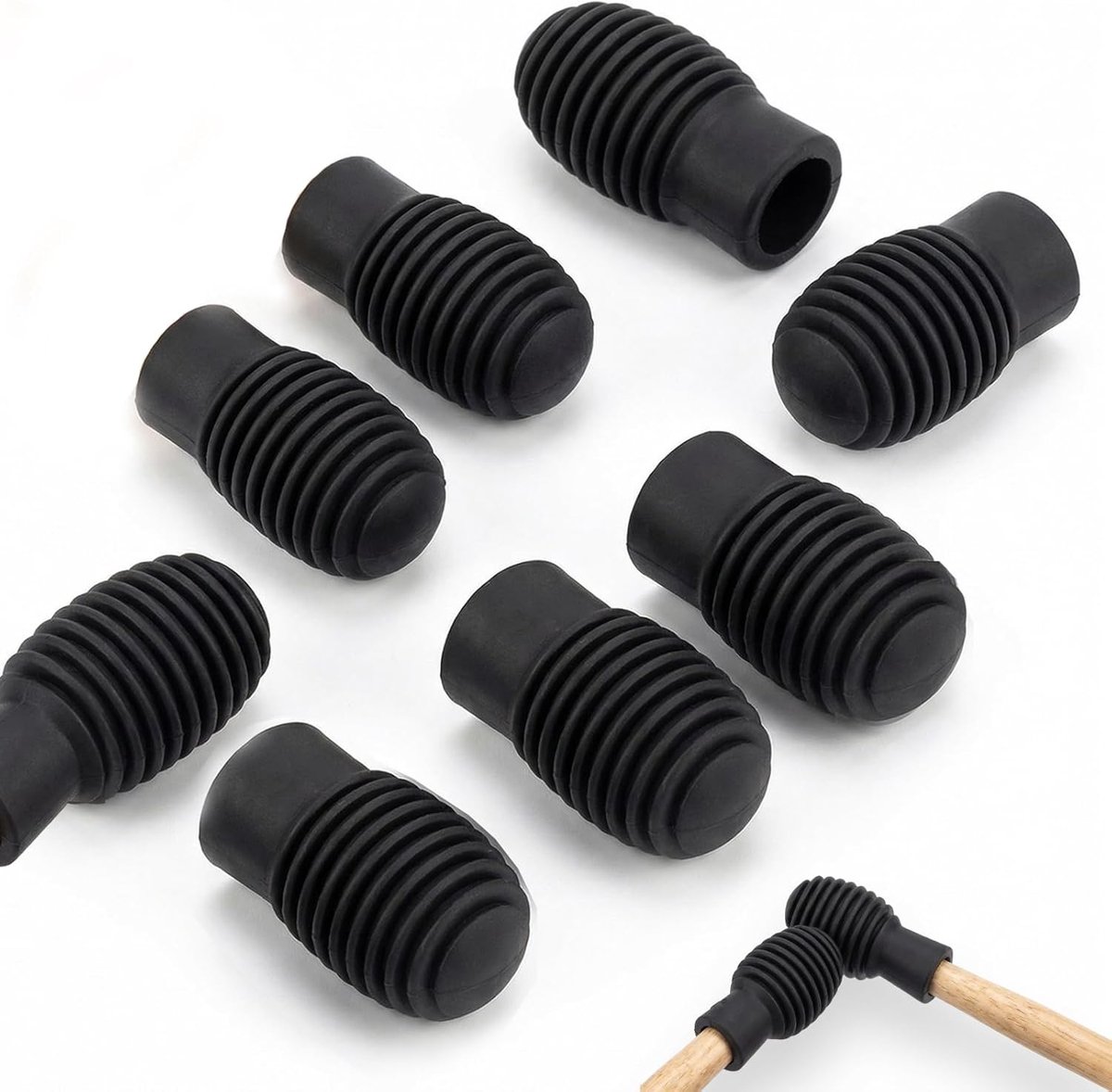 8 stuks eindstukken voor trommelstokken, 4 paar verwisselbare opzetstukken van rubber en zwarte siliconen - ShopVlot