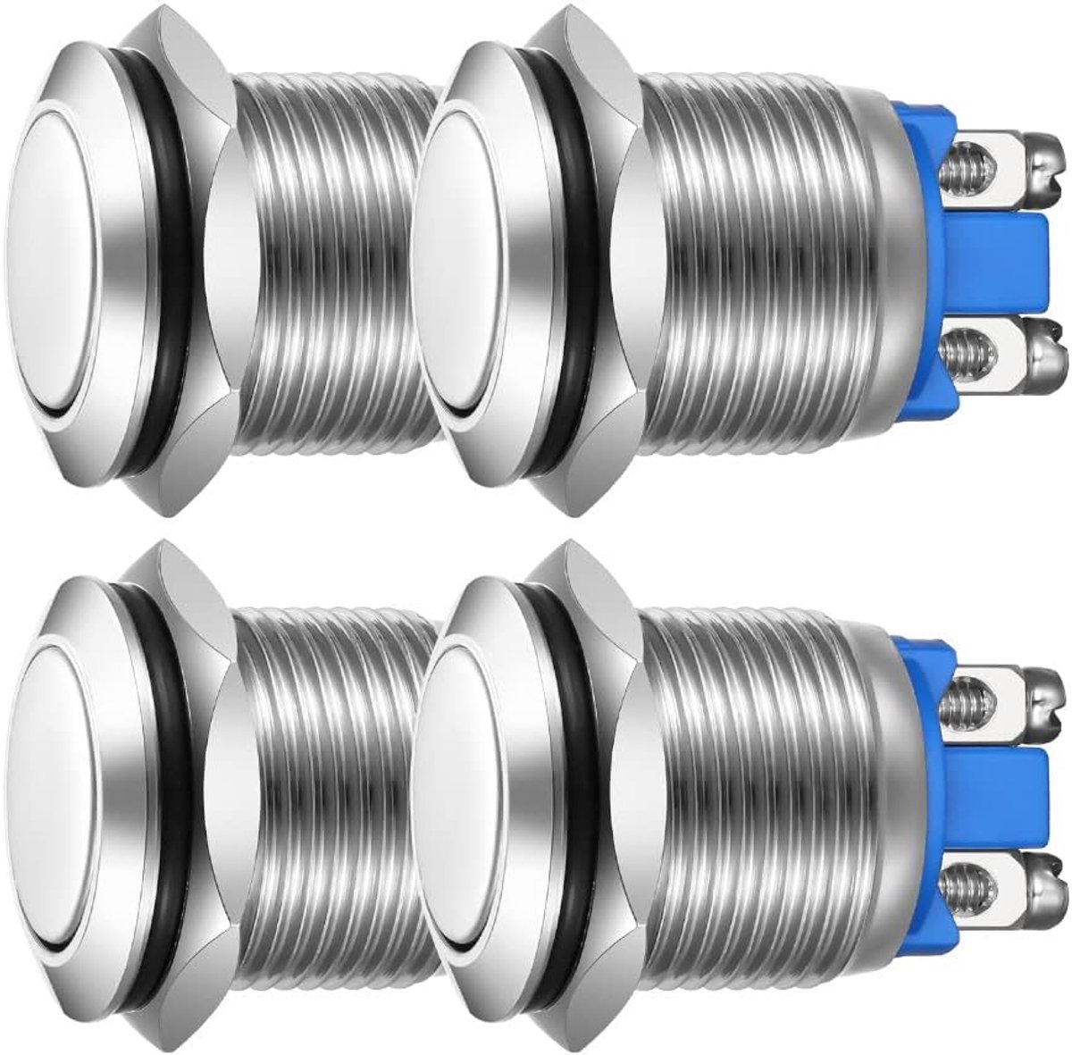 Guuzi 4Pcs 19mm Momentary Push Button 3A/250VAC; 5A/12VAC Waterproof Power Push Button Small Round Chrome Stainless - ShopVlot