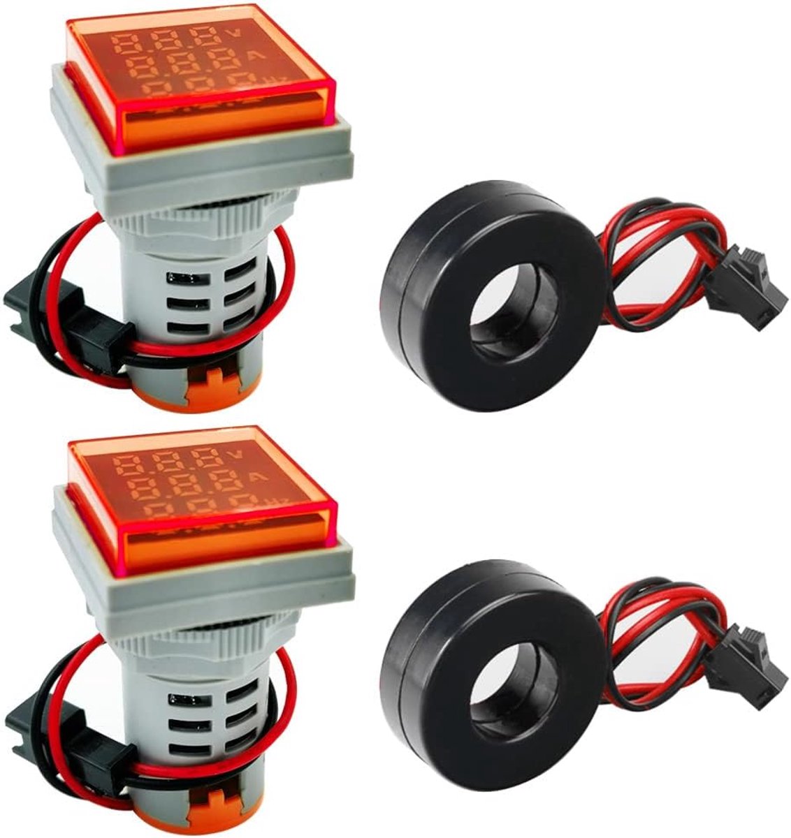 GUUZI 2pcs Three Digit Display AC Current 20-500V, Voltage 0-100A, Frequency 20-70HZ Indicator, 22mm Square Head LED - ShopVlot
