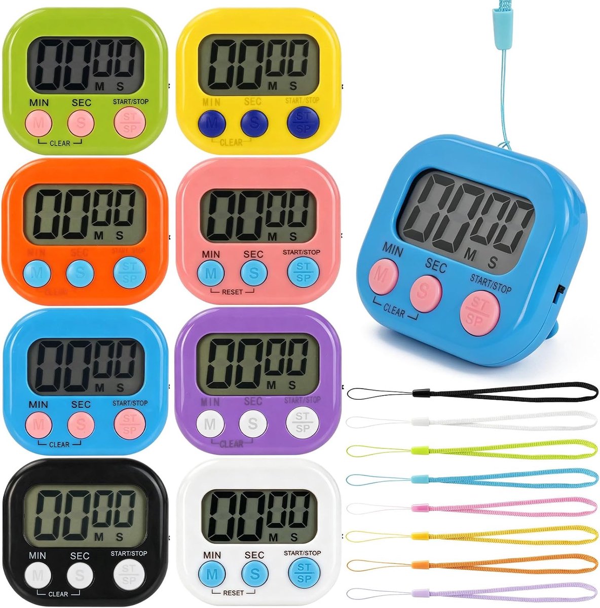 8 stuks digitale keukentimers, countdown/aftellen met luid alarm en magneet - ShopVlot
