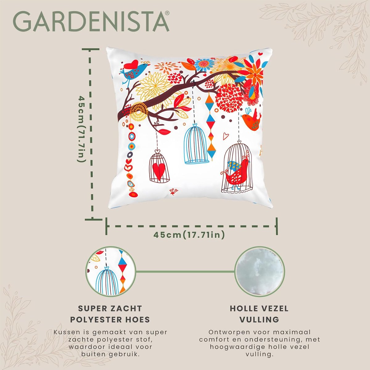 Gardenista Garden Printed Outdoor Pad - Water Resistant Pattern Colorful Design - Hollow Fiber Filling - ShopVlot