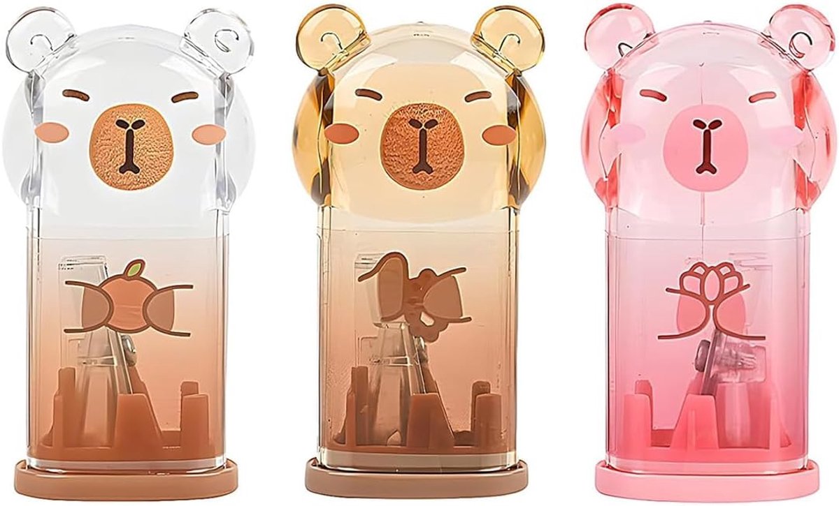 Pencil sharpener, 3 pieces, pencil sharpener with tank, Capybara pencil sharpener, manual sharpener - ShopVlot