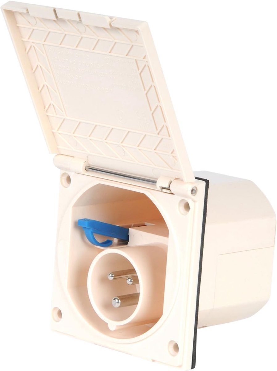 CEE Outdoor Socket, Beige, Splashproof, IP 44, 200-240V, 16A, 3-Pin, for Caravan, Motorhome, Boat - ShopVlot