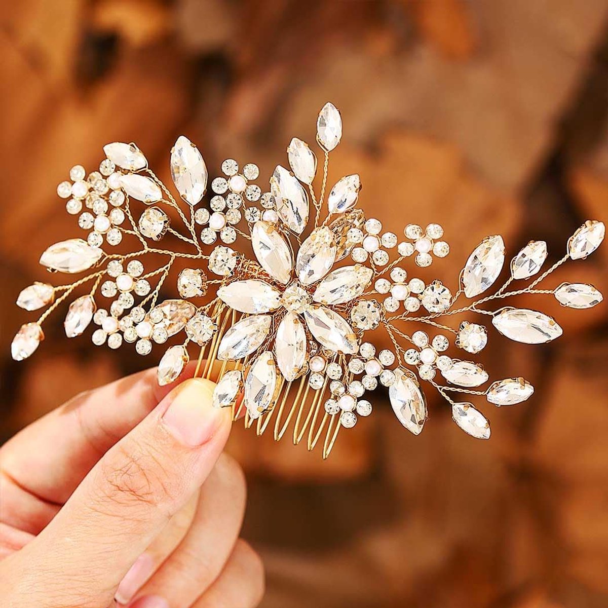 IYOU Bruidssieraad kristal bruidshaarkam goud bloem bruid haaraccessoires parel bruidsmeisjes haaraccessoires voor - ShopVlot