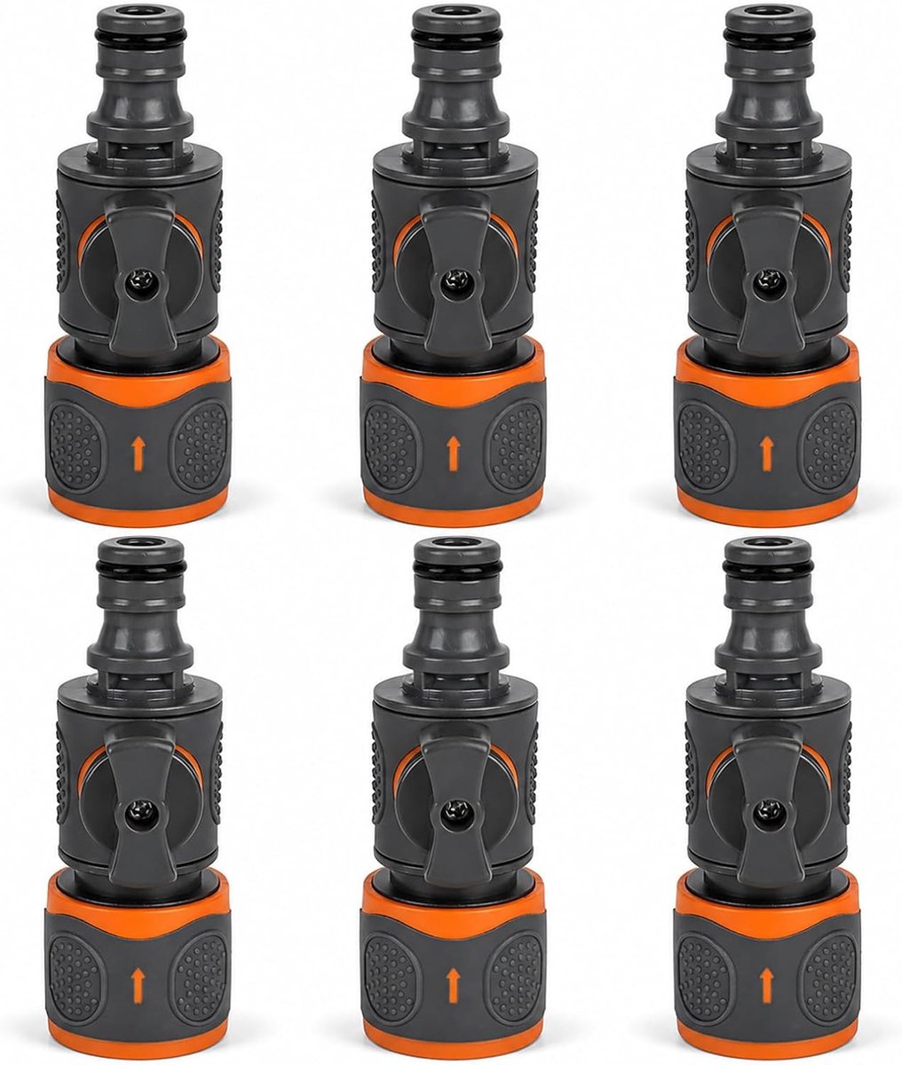 6 stuks slangkoppelingen met regelventiel tuinslangaansluiting 1/2 inch - ShopVlot