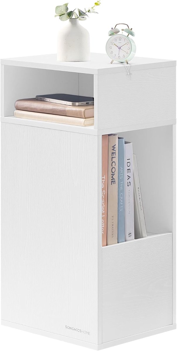 Conway Living® Smal Nachtkastje - Met Lade en 2 Open Vakken - Gereedschapsloze Montage - FSC® Hout - 25x30x59,4 cm - Wit